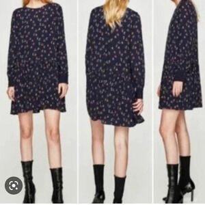 Zara Navy Blue Yoga Poses Printed Dropwaist  Dress Size Medium